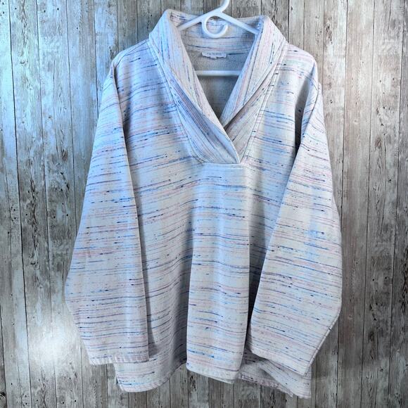 T By Talbots Space Dye Featherweight Fleece Sweatshirt‎ Womens 3X Pink Blue Cowl - Picture 2 of 7
